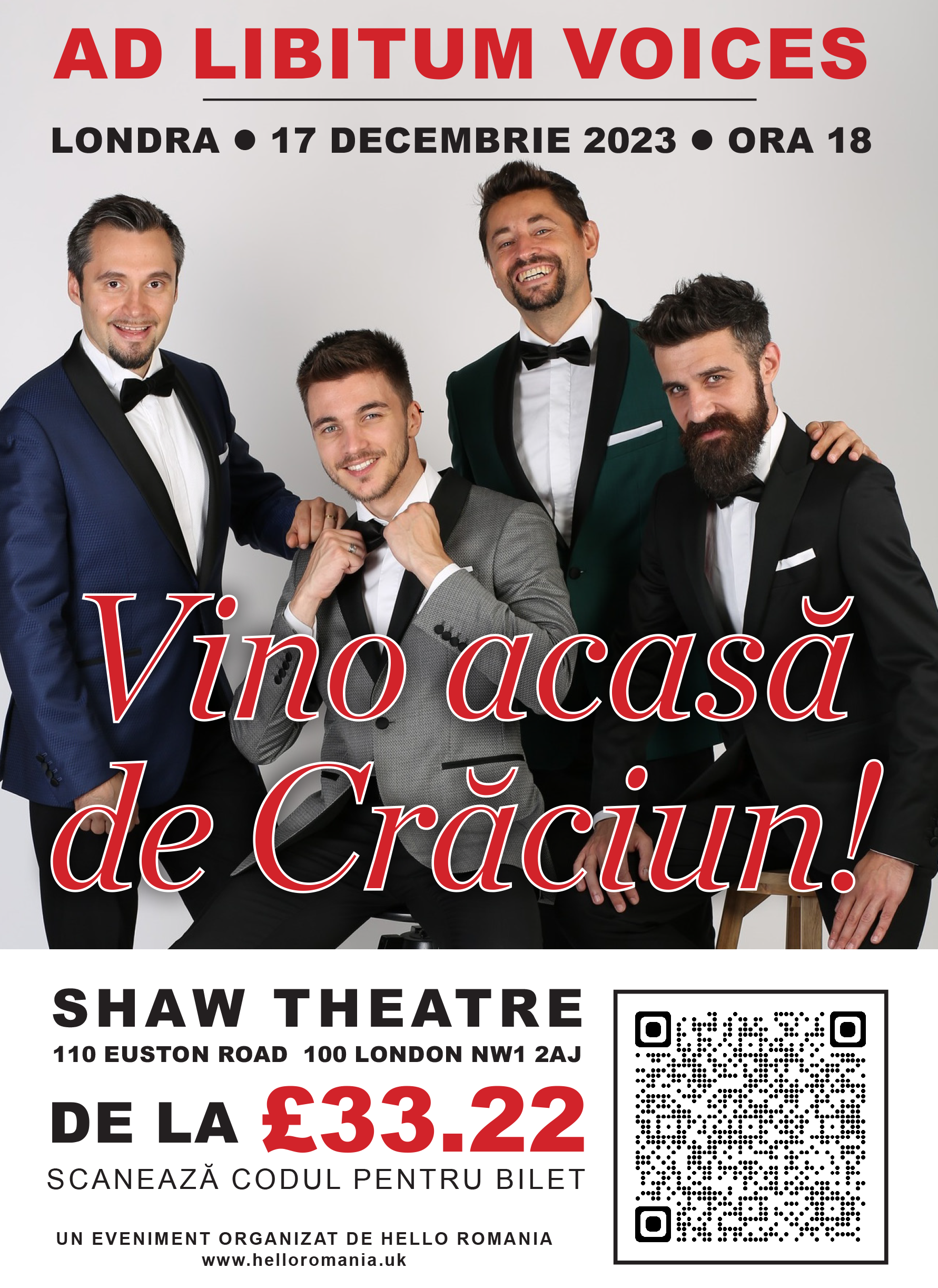 Concurs! Invitatii gratuite la concertul AD Libitum Voices de la Londra din 17 Decembrie